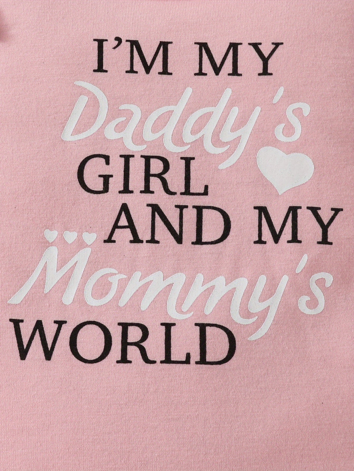 Baby Girls' Pink Bodysuit Shorts Set with a Daddy's Girl Mommy's World Print and Matching Heart Headband