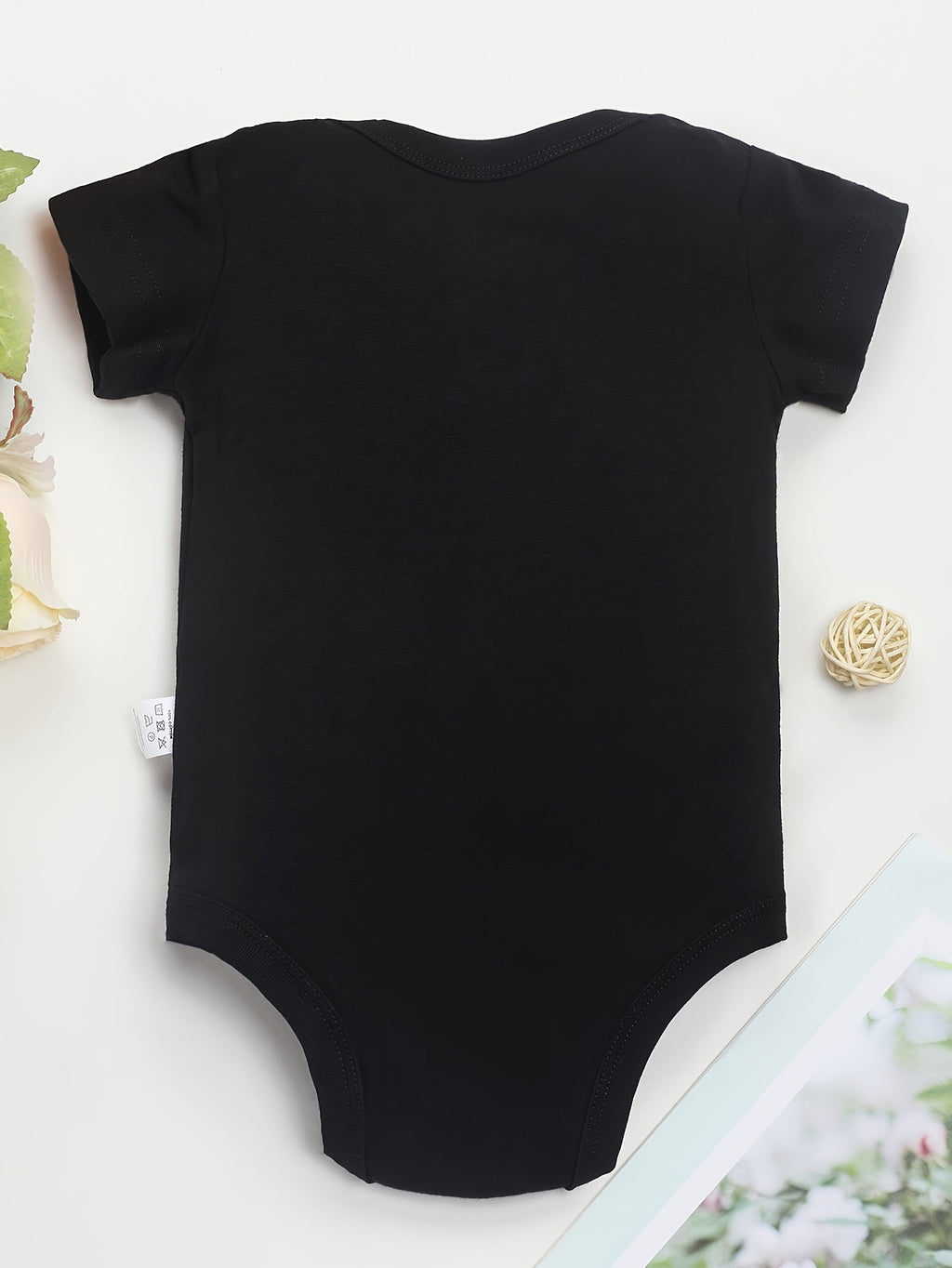 Baby Grandma and God Quote Bodysuit in Black with Gold Tone Lettering and Short Sleeves for Daily Wear