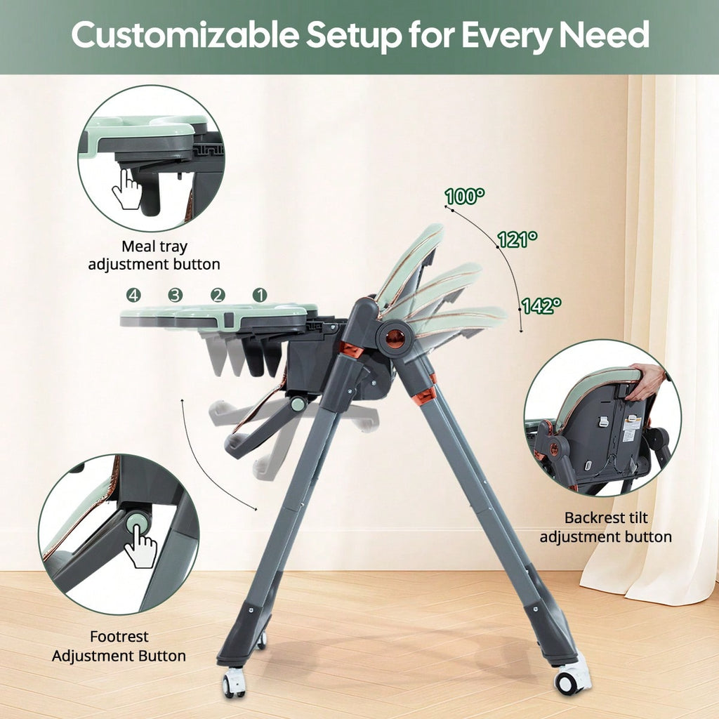 Adjustable Baby High Chair with a Removable Tray and Folding Frame, Four Height Settings for Family Mealtimes