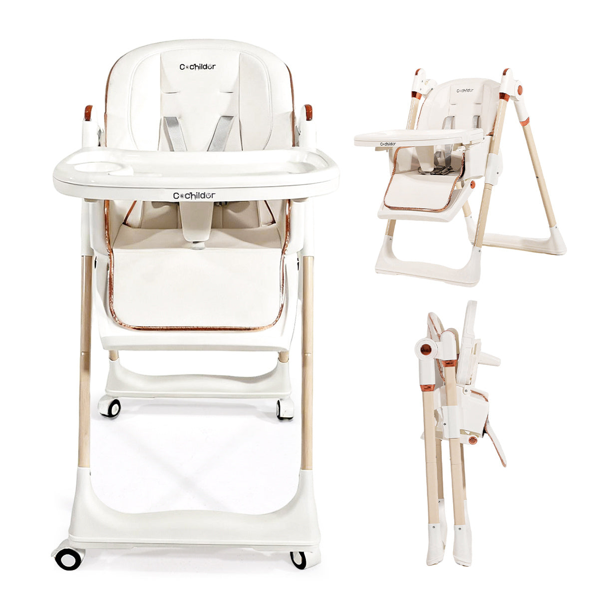 Adjustable Baby High Chair with a Removable Tray and Folding Frame, Four Height Settings for Family Mealtimes