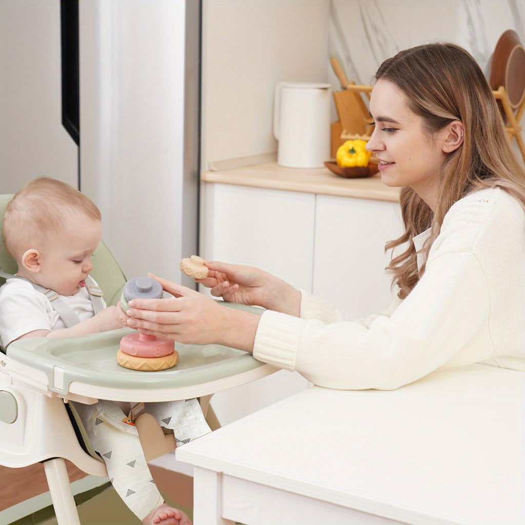 Baby High Chair with a Removable Feeding Tray and Foldable Frame in Pink or Khaki for Mealtimes