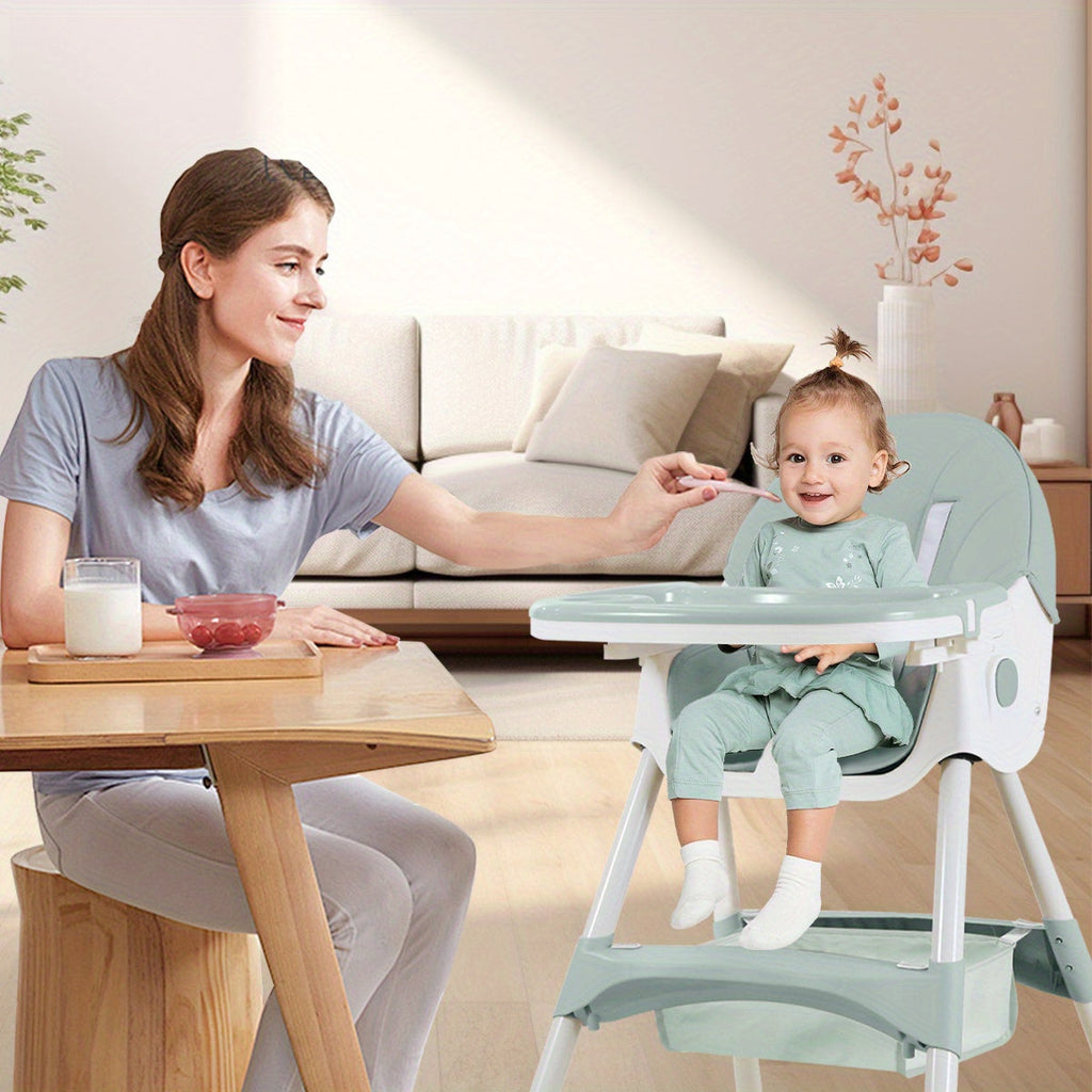 Baby High Chair with a Removable Feeding Tray and Foldable Frame in Pink or Khaki for Mealtimes