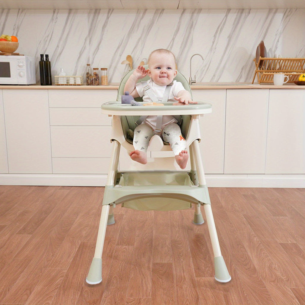 Baby High Chair with a Removable Feeding Tray and Foldable Frame in Pink or Khaki for Mealtimes