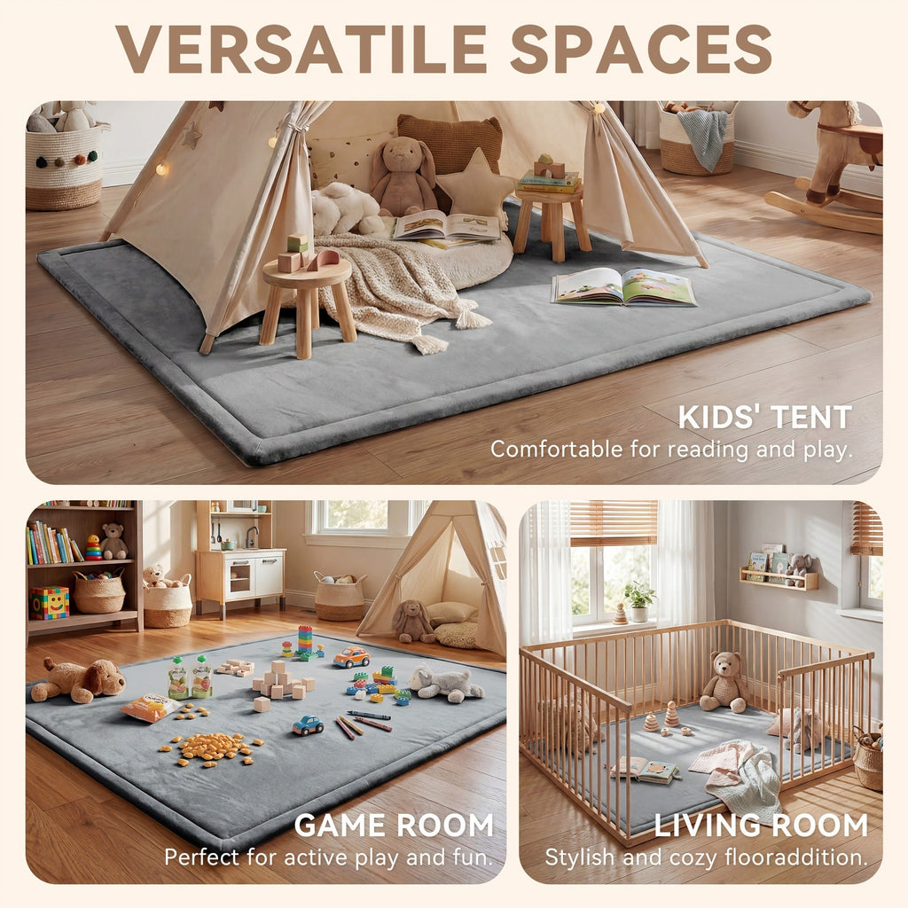 Cushioned Baby Play Mat with a Coral Velvet Surface and 1.1-Inch Memory Foam for Comfortable Floor Time