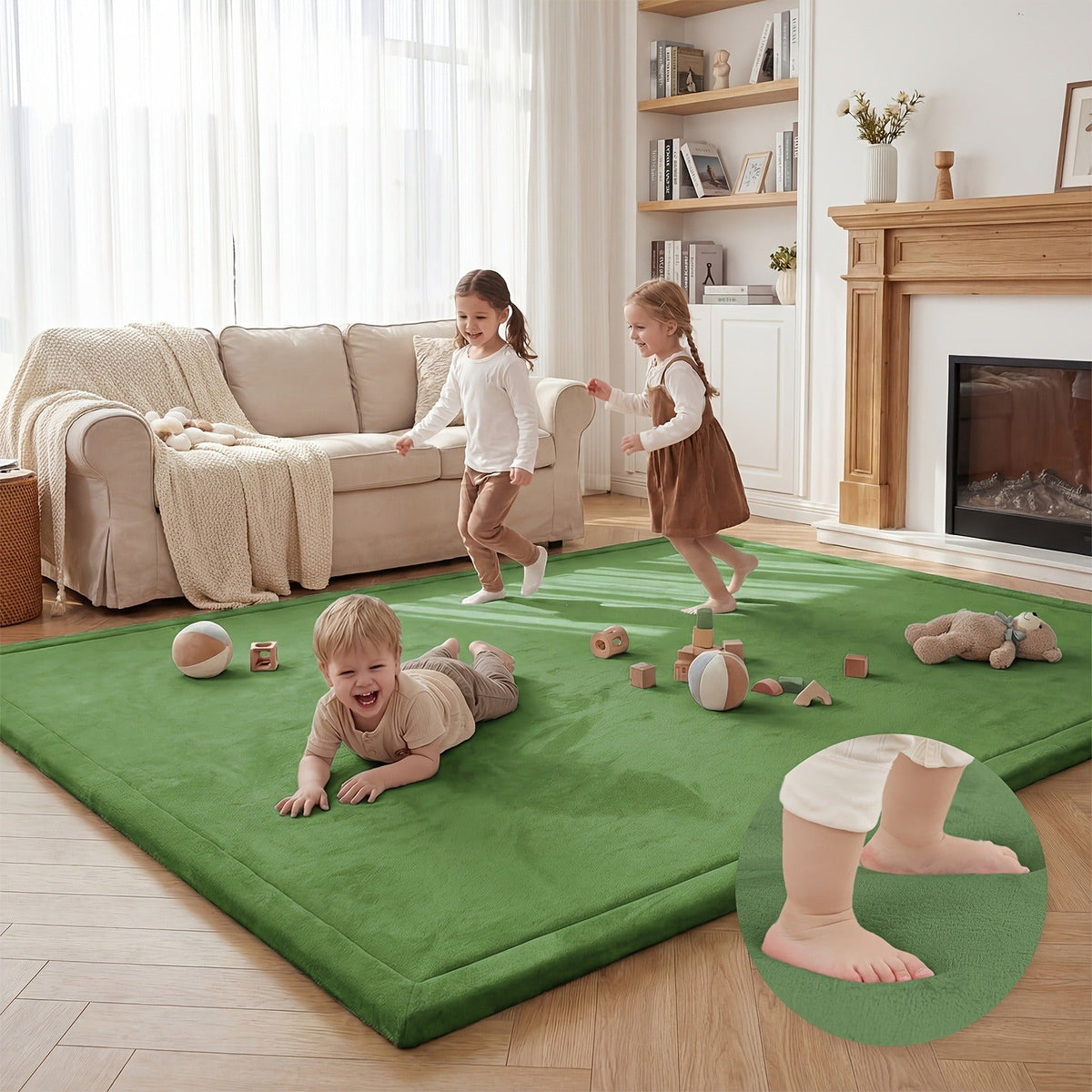 Cushioned Baby Play Mat with a Coral Velvet Surface and 1.1-Inch Memory Foam for Comfortable Floor Time