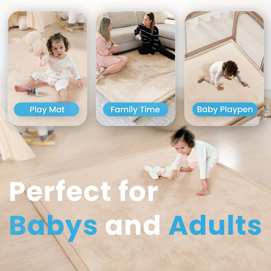 Cushioned Baby Play Mat with a Coral Velvet Surface and 1.1-Inch Memory Foam for Comfortable Floor Time