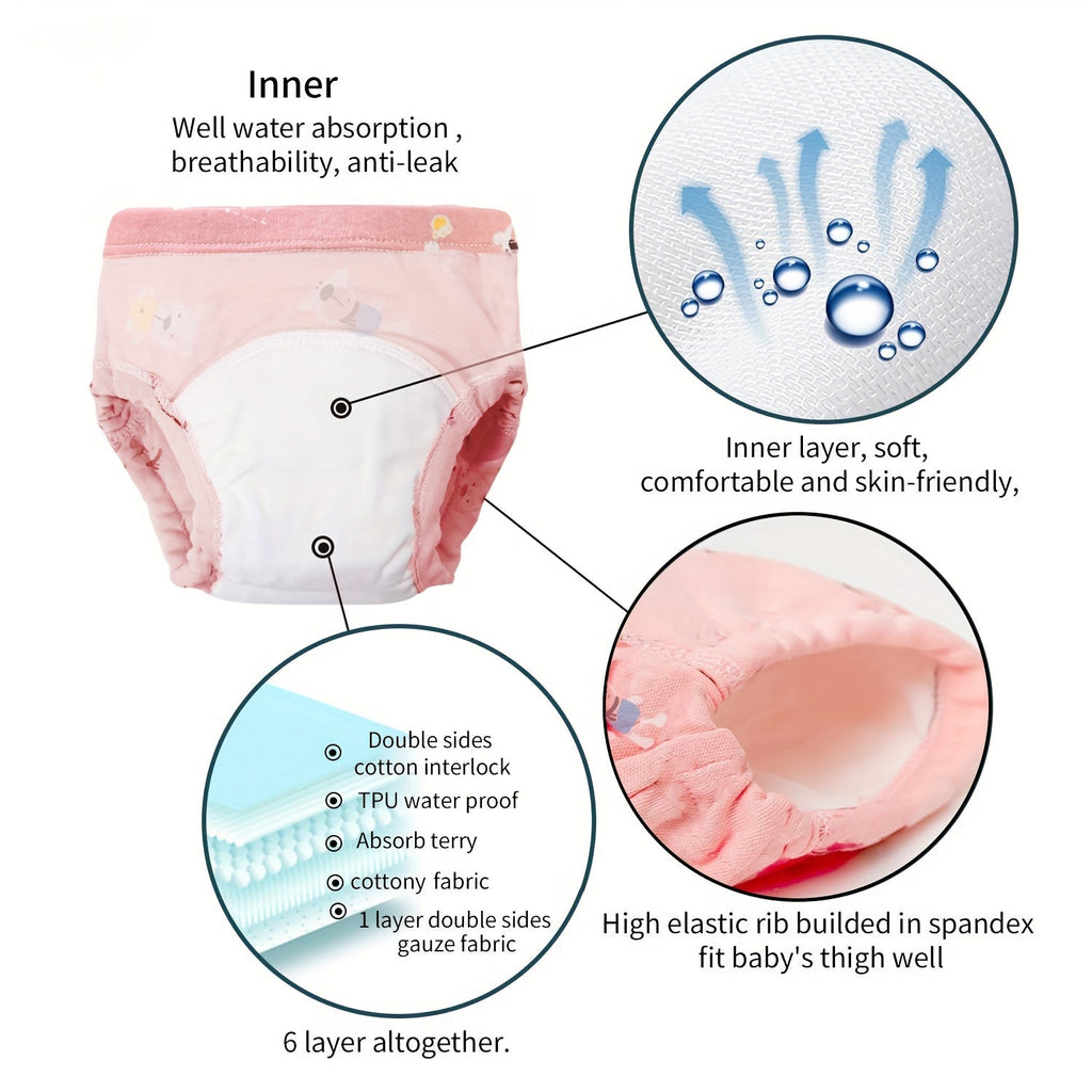 Baby Training Pants Eight Pack with Random Pink or Blue Prints and Elastic Waists for Potty Training