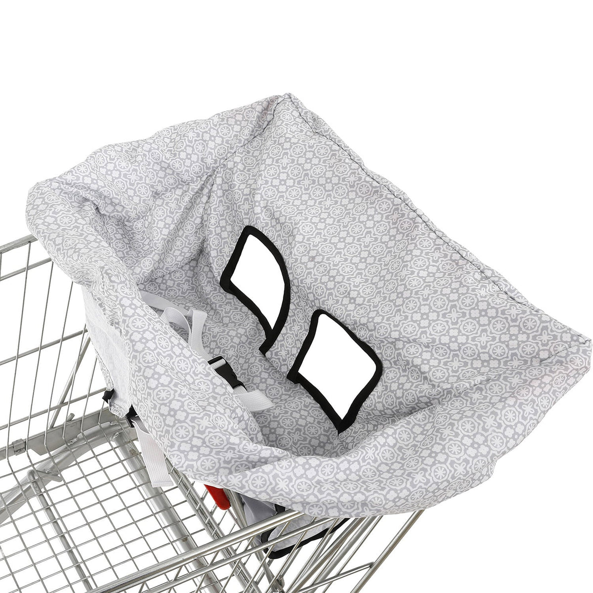 Baby Shopping Cart Cover with Leg Openings and a Carry Pouch in Gray Floral or Blue Owl Prints for Outings
