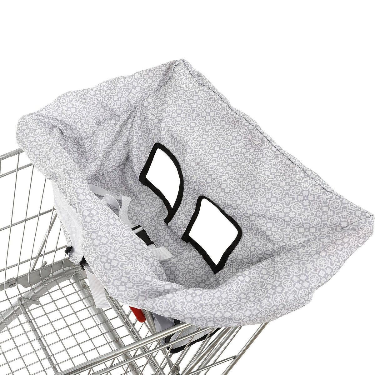 Baby Shopping Cart Cover with Leg Openings and a Carry Pouch in Gray Floral or Blue Owl Prints for Outings