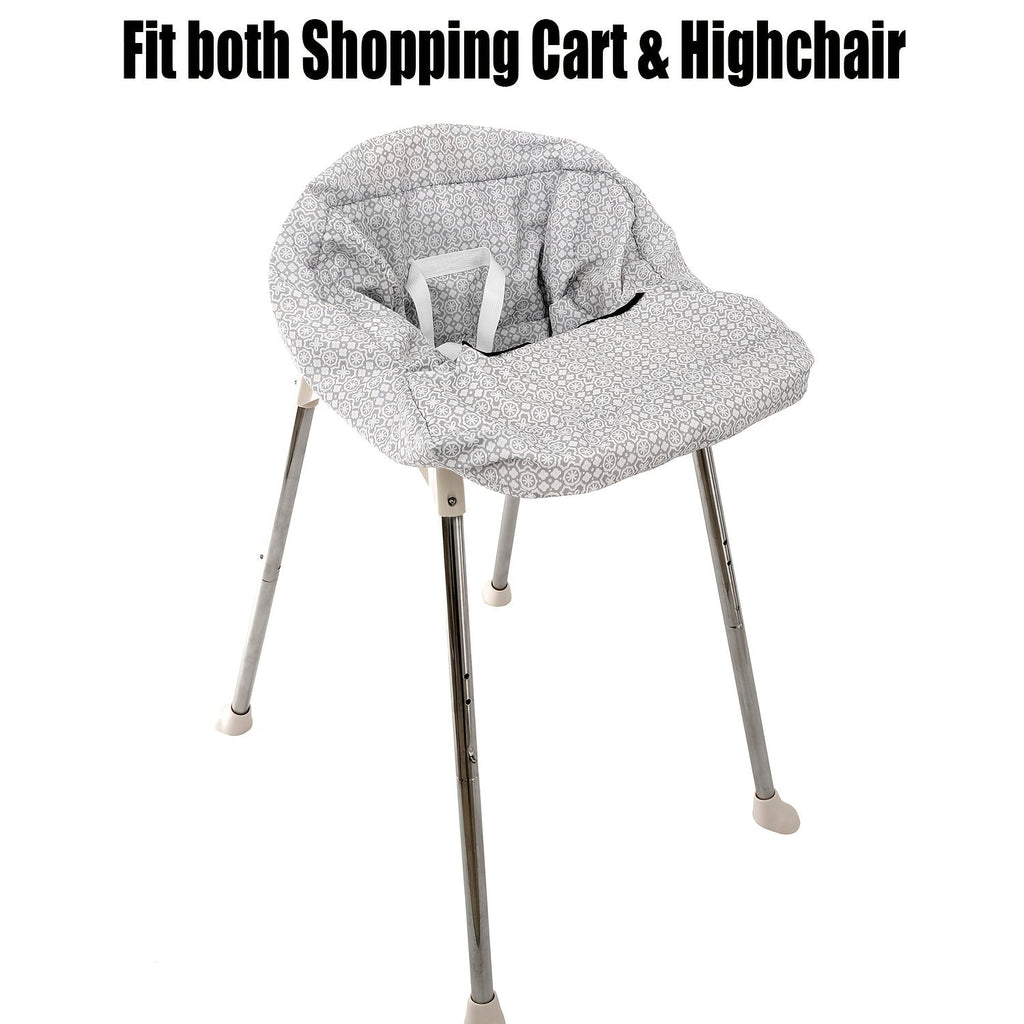 Baby Shopping Cart Cover with Leg Openings and a Carry Pouch in Gray Floral or Blue Owl Prints for Outings