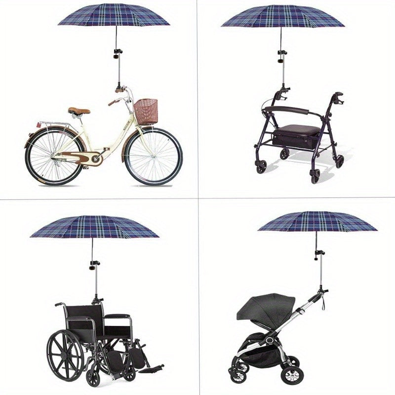 Adjustable Umbrella Holder for Compatible Strollers and Mobility Aids with a Clamp-On Support Rod