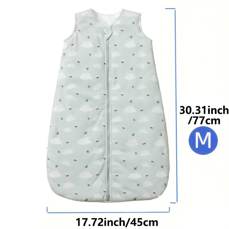 Quilted Baby Sleep Sack in Green Bee Print with Two-Way Zipper and Sleeveless Shape for Cooler Seasons