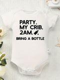Baby Cotton Bodysuit with Party My Crib 2AM Lettering and Snap Fastening for a Playful Everyday Outfit