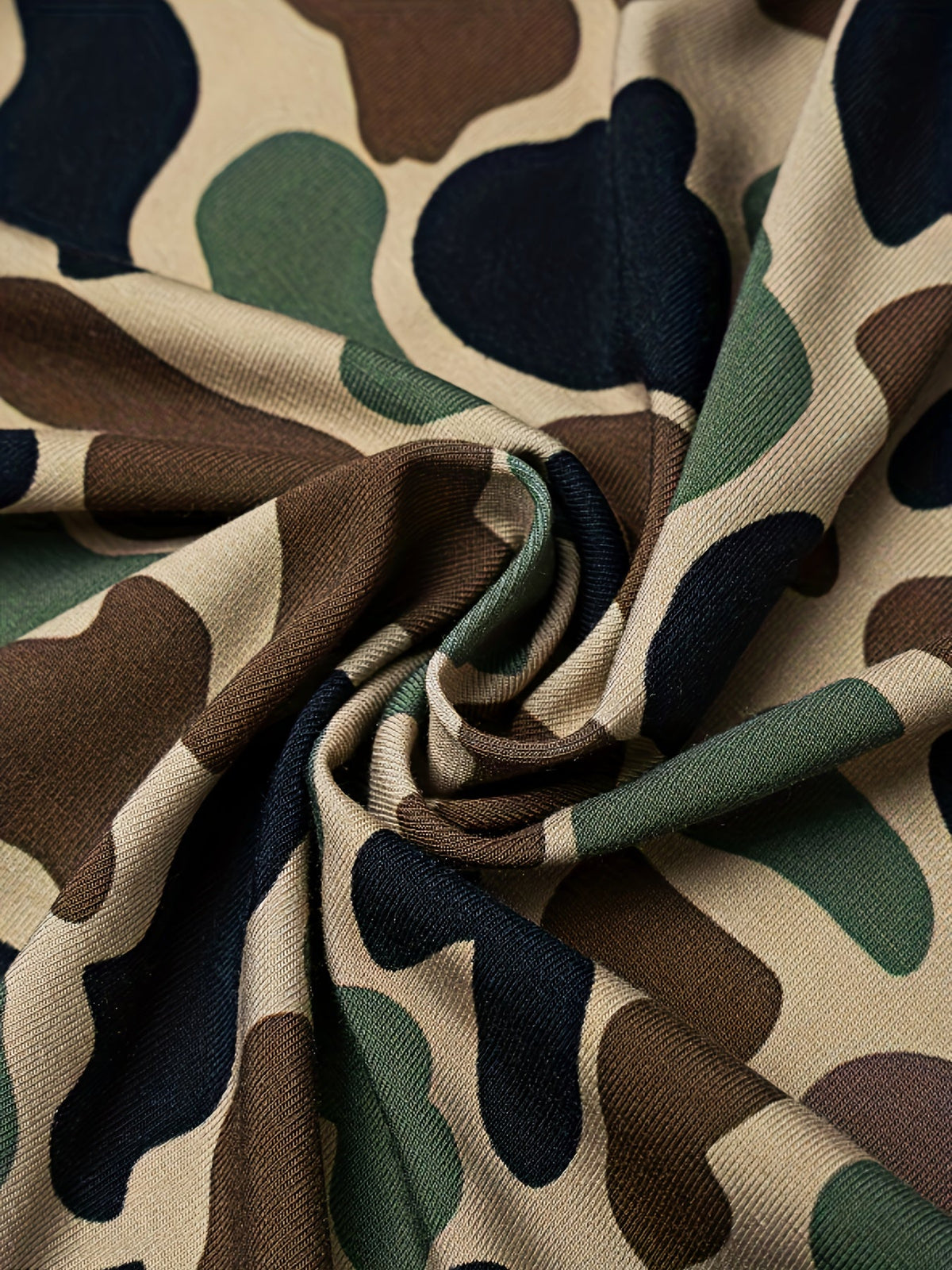 Baby Camouflage Zip Romper with Fold Over Hand and Foot Cuffs in a Stretch Bamboo Fiber Blend
