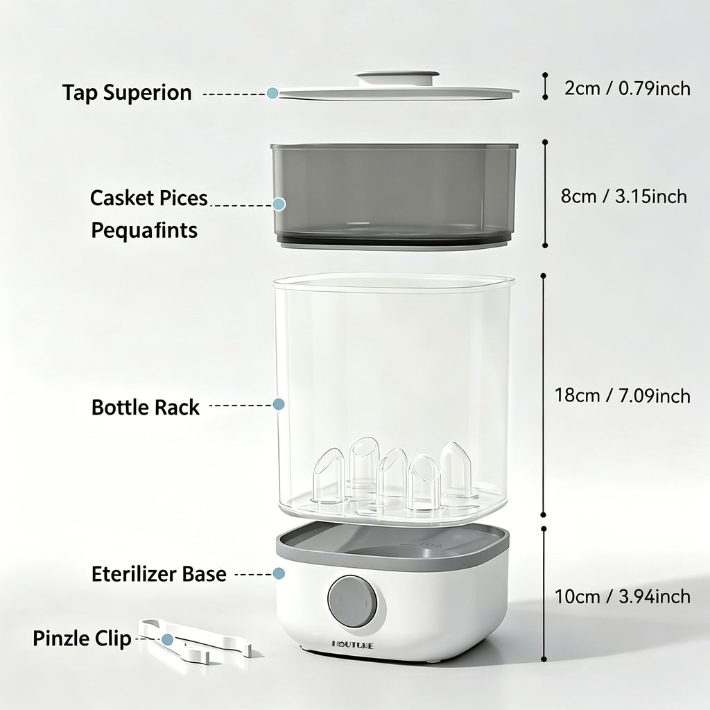 Electric Steam Bottle Sterilizer with Stackable Chambers and One Button Control for Feeding Accessories