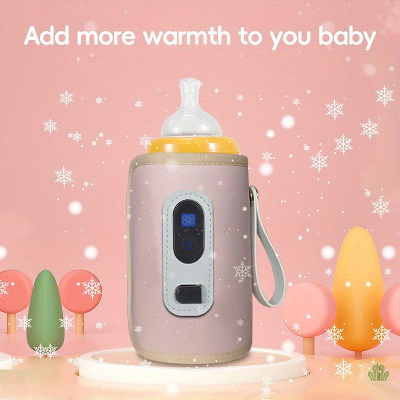 USB Bottle Warmer Sleeve with a Digital Temperature Display and Carry Loop in Green or Pink