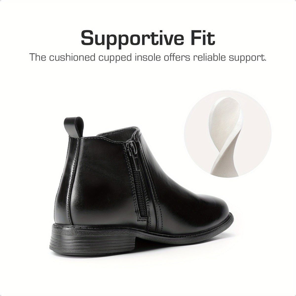 Boys' Chelsea Dress Boots with Side Zippers and Elastic Panels in Black or Camel for Smart Outfits