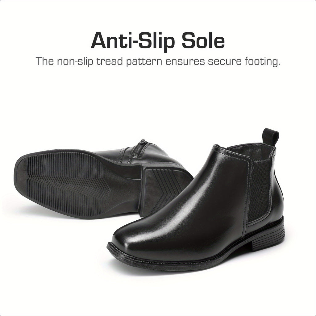 Boys' Chelsea Dress Boots with Side Zippers and Elastic Panels in Black or Camel for Smart Outfits