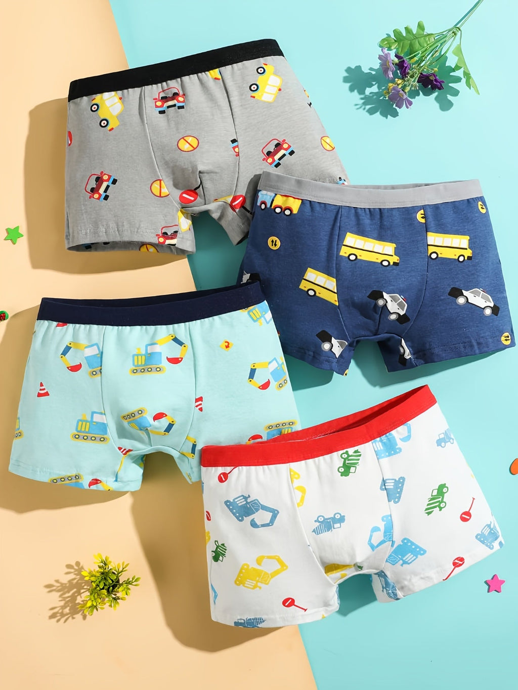 Boys' Cotton Boxer Briefs 8-Pack with Vehicle and Airplane Prints for Everyday Underwear Changes