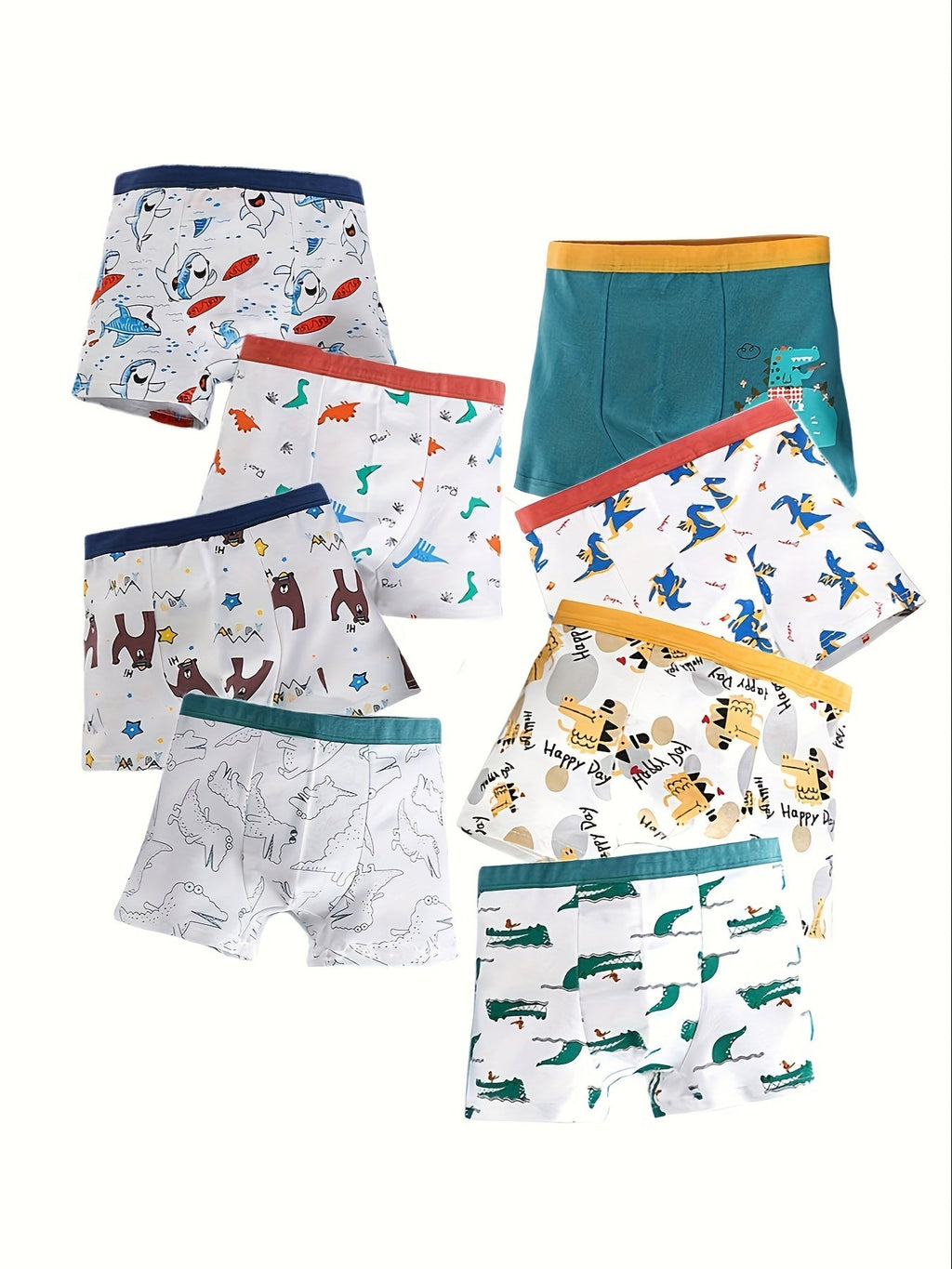 Boys' Cotton Blend Boxer Briefs Eight Pack with Dinosaur and Animal Prints for Everyday Underwear Changes