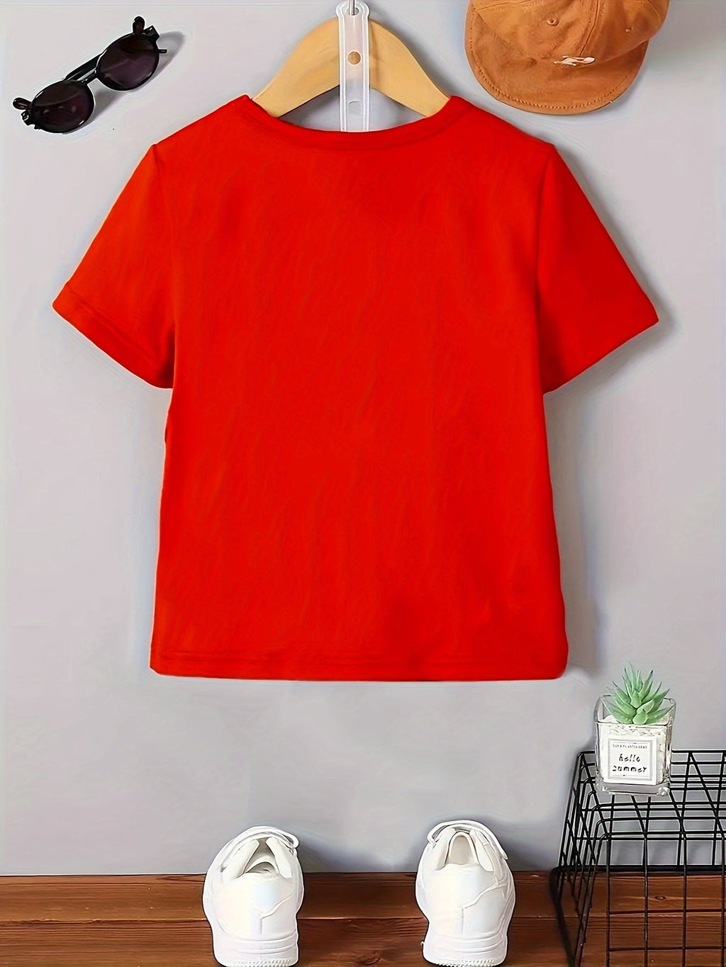 Boys' Great Grandma Loves Me T-Shirt in Red with an Owl on the Moon Graphic and Short Sleeves