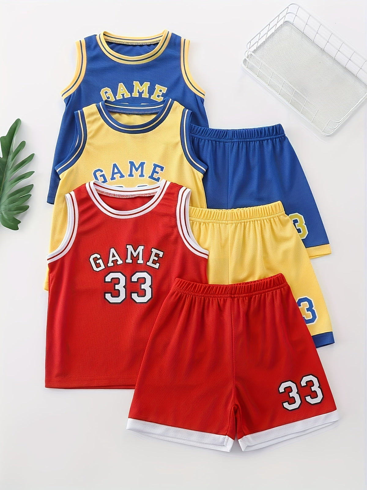 Boys' Game 33 Tank and Shorts Sets 6-Piece Pack with Contrast Trim for Casual Summer Outfits