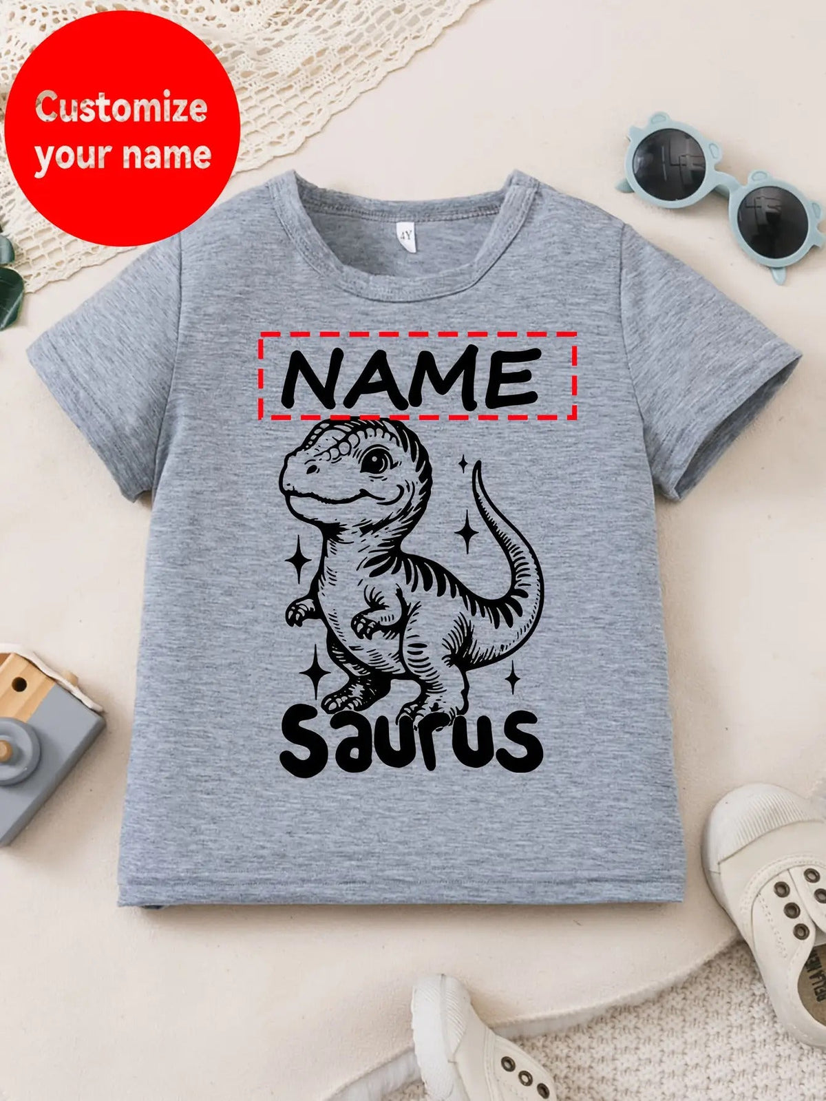 Boys' Custom Name Dinosaur T-Shirt - Personalized