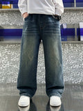 Boys' Wide Leg Denim Jeans in Washed Blue with Back Patch Pockets for Relaxed Everyday Outfits