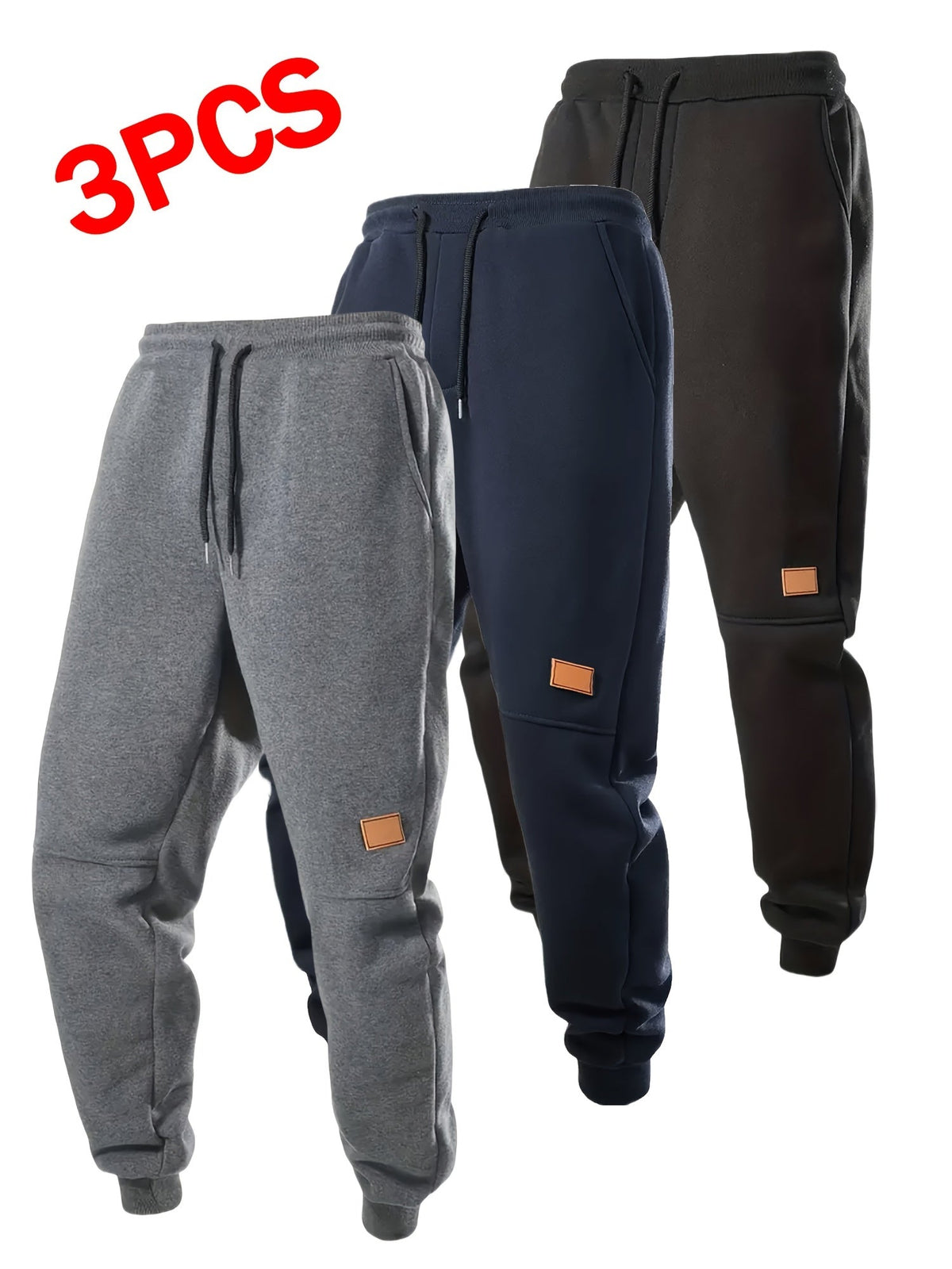 Boys' Fleece Jogger Pants Three Pack with Drawstring Waists and Ribbed Cuffs for Cooler Weather Outfits