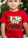 Boys' Red Cotton T-Shirt with I Love My Grandma and Grandpa Lettering for Short-Sleeve Family Outfits
