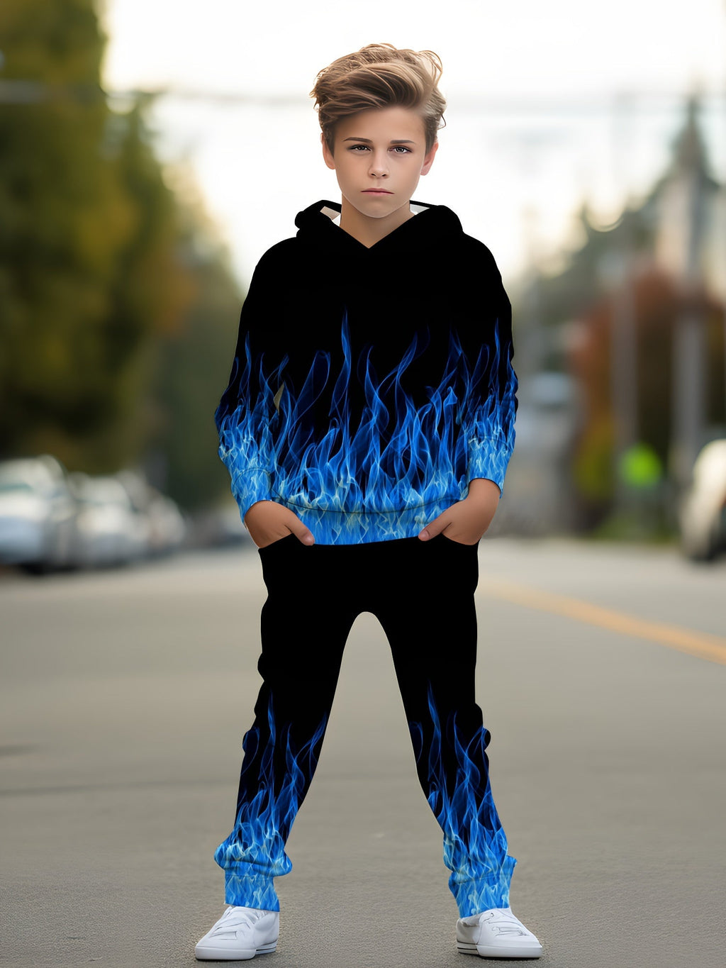 Boys' Graphic Hoodie and Pants Set in a Random Printed Design for Coordinated Casual Everyday Outfits