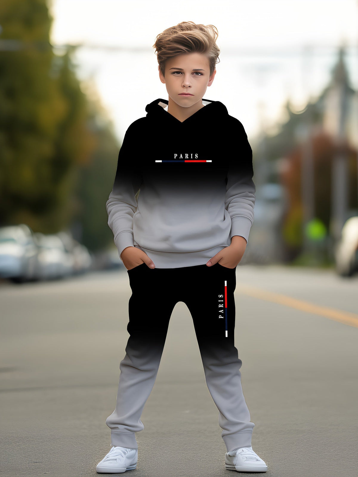 Boys' Graphic Hoodie and Pants Set in a Random Printed Design for Coordinated Casual Everyday Outfits