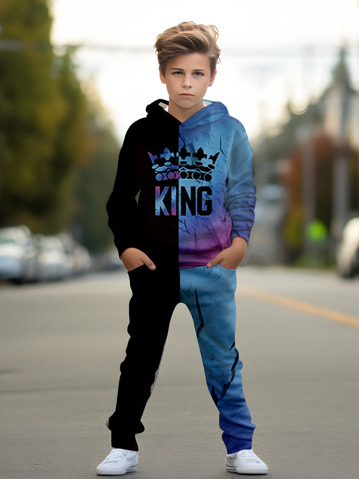 Boys' Graphic Hoodie and Pants Set in a Random Printed Design for Coordinated Casual Everyday Outfits