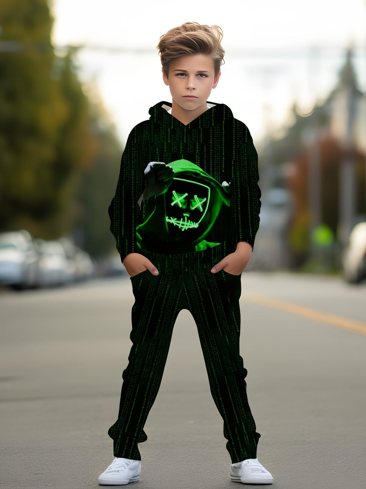 Boys' Graphic Hoodie and Pants Set in a Random Printed Design for Coordinated Casual Everyday Outfits
