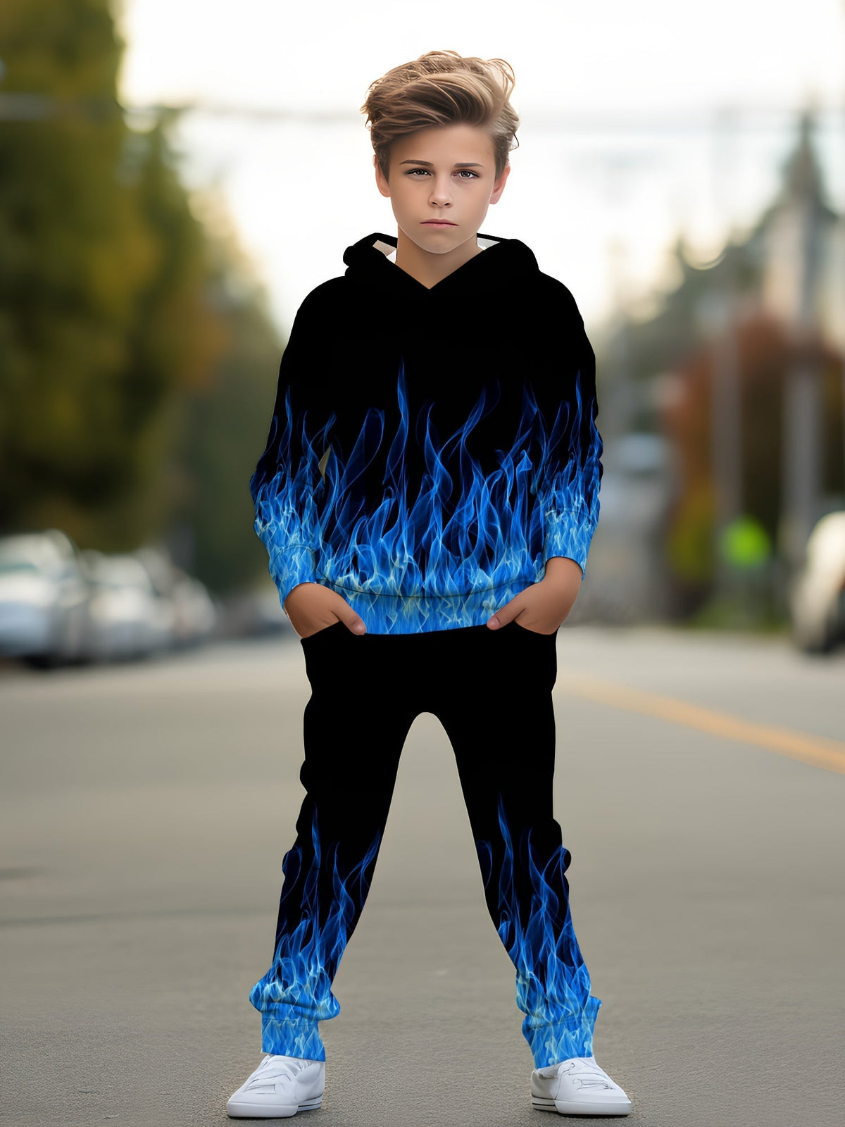 Boys' Graphic Hoodie and Pants Set in a Random Printed Design for Coordinated Casual Everyday Outfits