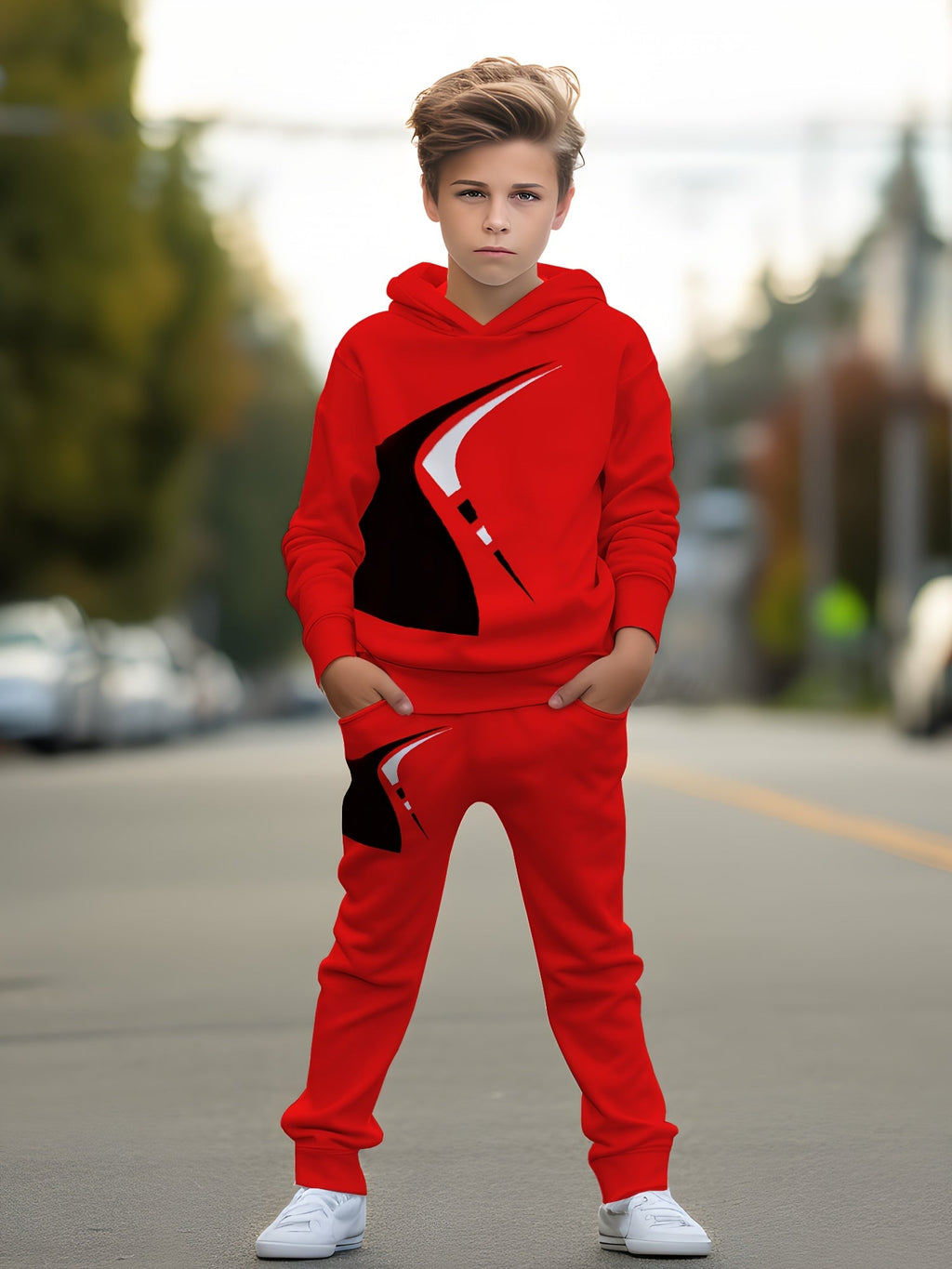 Boys' Graphic Hoodie and Pants Set in a Random Printed Design for Coordinated Casual Everyday Outfits