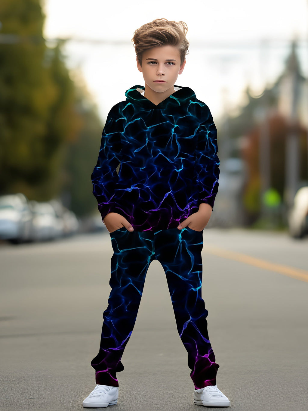 Boys' Graphic Hoodie and Pants Set in a Random Printed Design for Coordinated Casual Everyday Outfits
