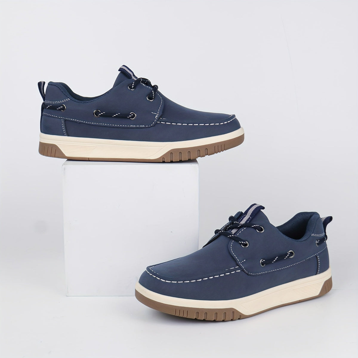 Boys' Lace Up Boat Shoes with Contrast Moc Toe Stitching and Side Lacing for School and Casual Wear