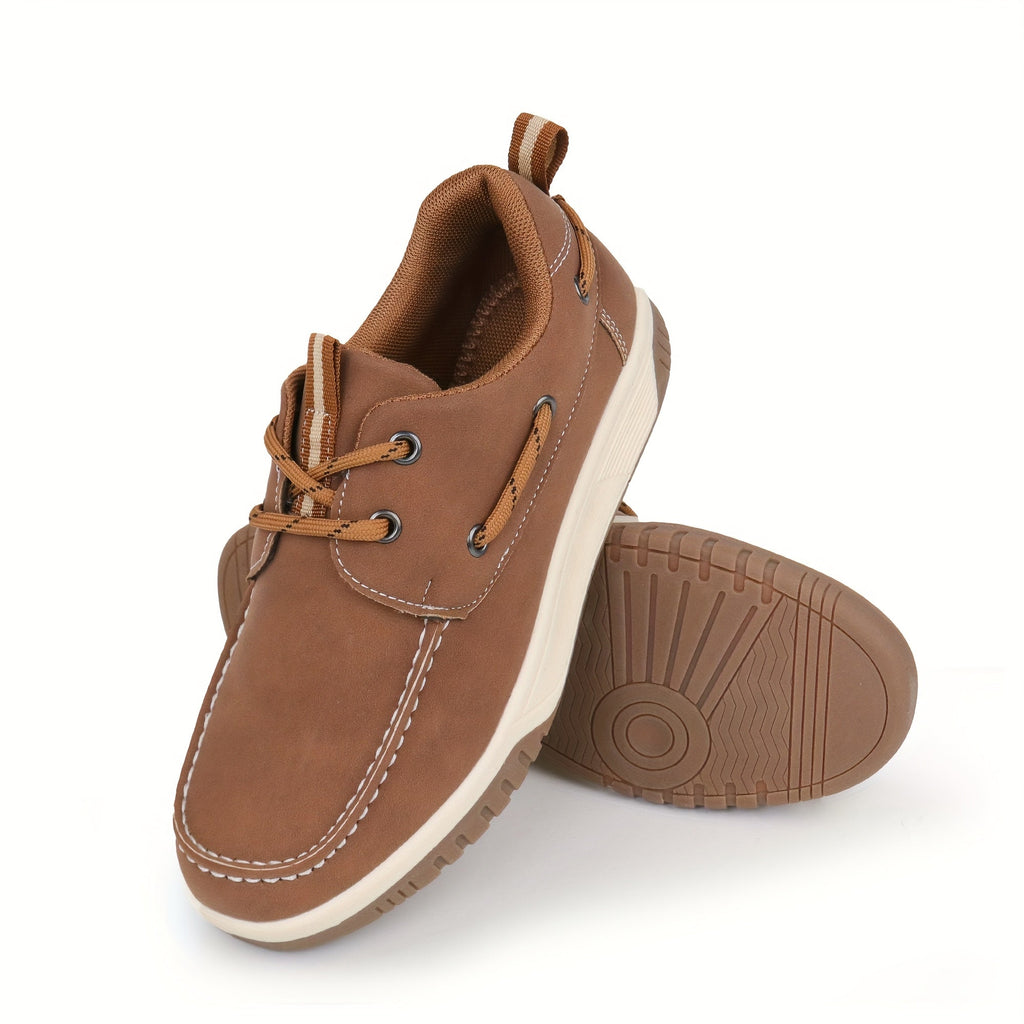 Boys' Lace Up Boat Shoes with Contrast Moc Toe Stitching and Side Lacing for School and Casual Wear