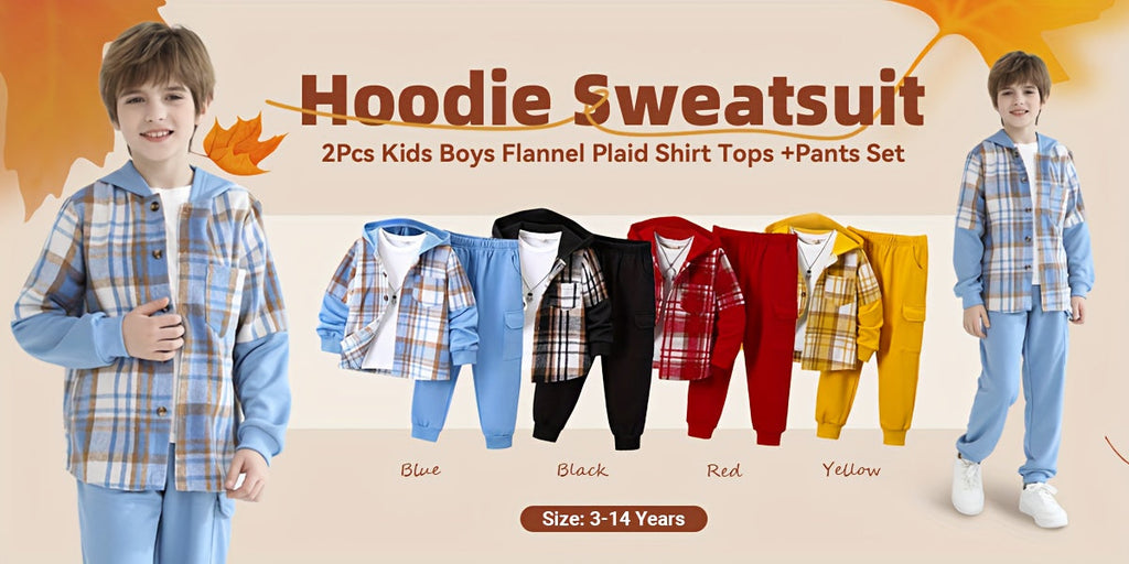 Boys' Plaid Outfit Set - Long Sleeve Winter