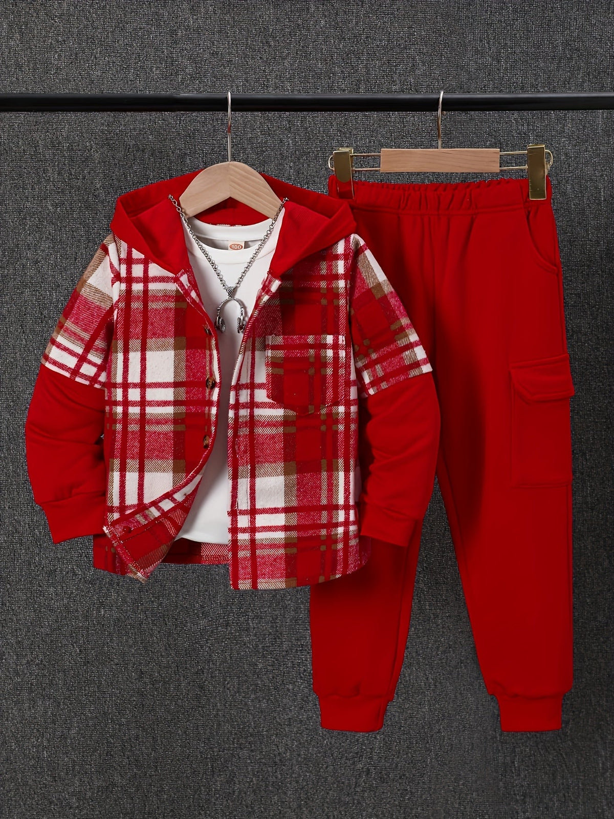 Boys' Plaid Outfit Set - Long Sleeve Winter