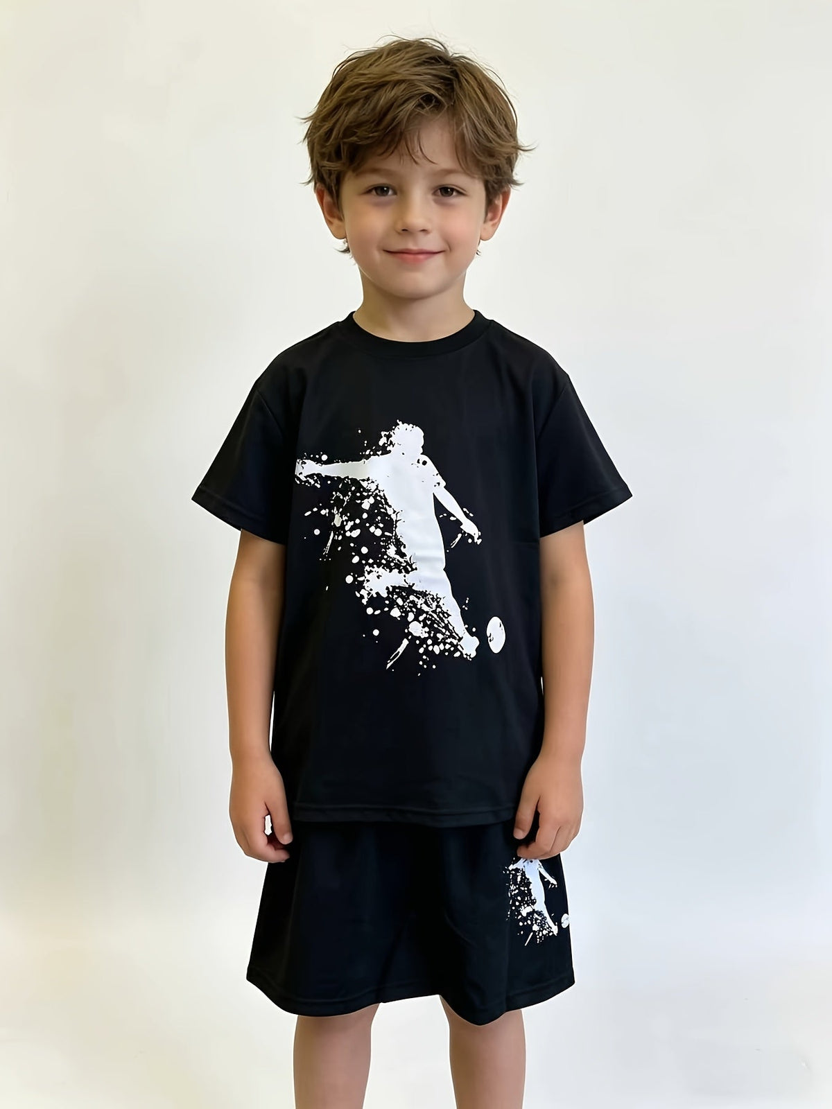 Boys' Soccer T-Shirt and Shorts Sets in Black, Blue and Red with Three Tops and Three Pairs of Shorts