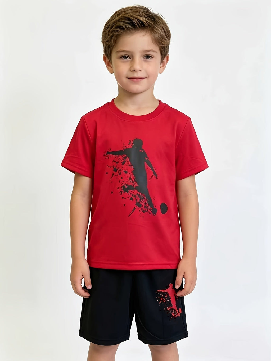 Boys' Soccer T-Shirt and Shorts Sets in Black, Blue and Red with Three Tops and Three Pairs of Shorts