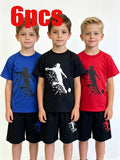 Boys' Soccer T-Shirt and Shorts Sets in Black, Blue and Red with Three Tops and Three Pairs of Shorts