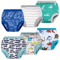 Boys' Dinosaur Training Pants Six Pack with Cotton Outer Fabric and Elastic Openings for Daytime Potty Practice