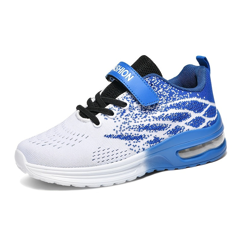 Boys' Low-Top Sneakers with Flame-Style Patterns and Instep Straps for Colorful Everyday Casual Wear