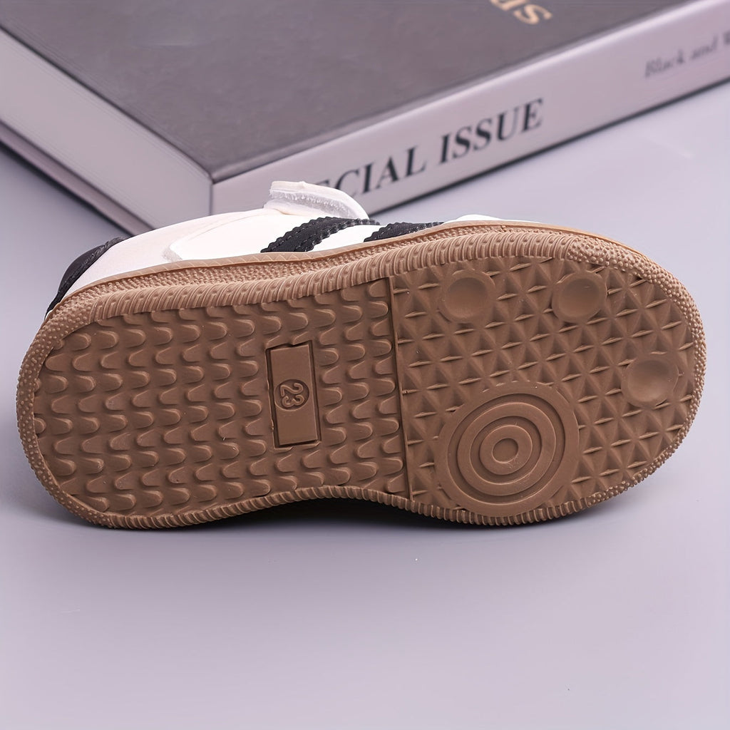Toddler Striped Sneakers with Hook-and-Loop Top Straps and Tan Soles for Everyday Casual Outfits