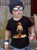 Boys' Cowboy Graphic T-Shirt in Black with a Western Character Print and Short Sleeves for Casual Wear