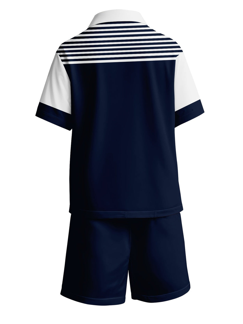 Boys' Striped Polo Outfit Set with a Navy and White Short Sleeve Shirt and Matching Shorts for Summer