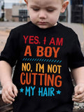 Boys' Yes I Am a Boy Graphic T-Shirt in Black with Colorful Lettering and Short Sleeves for Everyday Wear